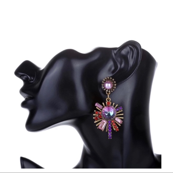 Bohemian Iridescent Sunburst Statement Earrings - Picture 3 of 3